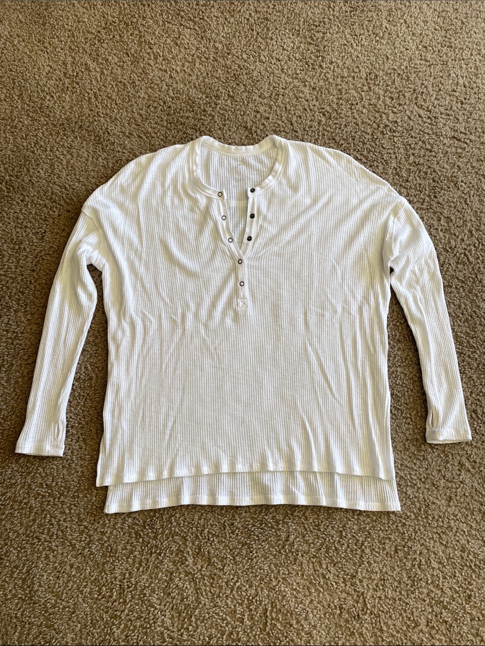 aerie Real Soft White Ribbed Henley Long Sleeve Top